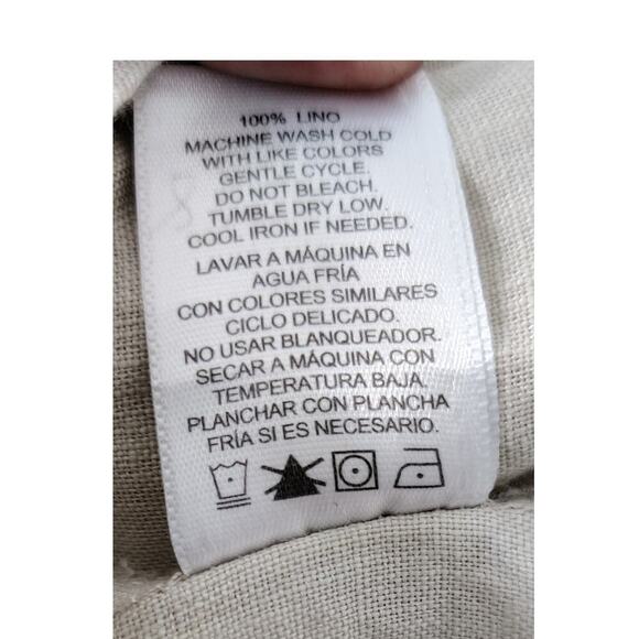 Ellen Tracy Linen Roll Tab Sleeve Tunic Top Size XXL Lace Up Neutral Sand Color - Picture 7 of 7